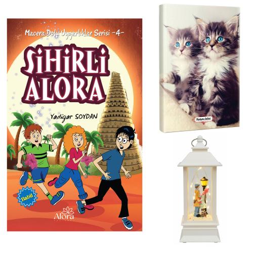 Sihirli Alora - Maviş Kediler Planlama Defteri ve Sokak Lambalı Aşk Fener Tipi Işıklı Kar Küresi