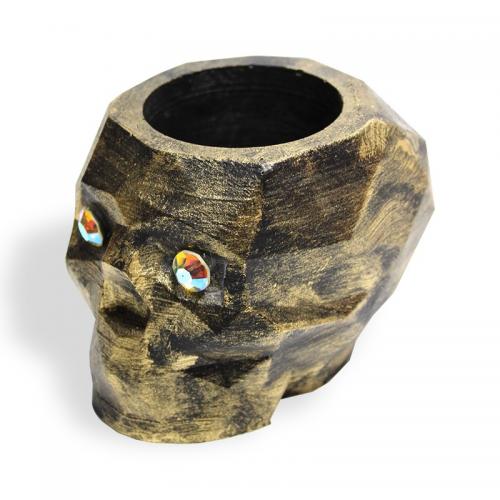 Siyah Üstü Altın Varak Kurukafa Beton Saksı, Kristal Gözlü - Halkkitab