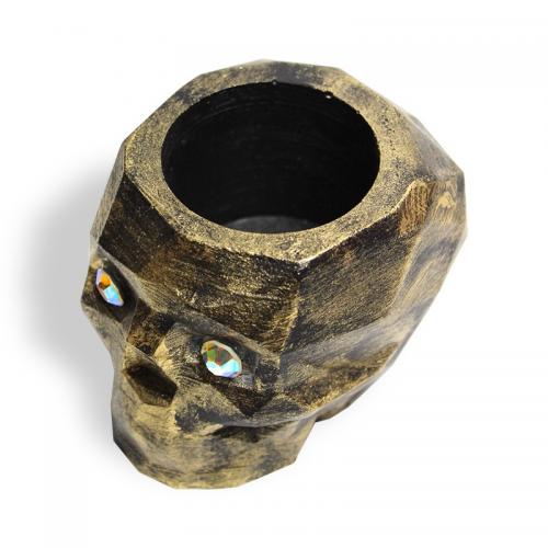 Siyah Üstü Altın Varak Kurukafa Beton Saksı, Kristal Gözlü - Halkkitab