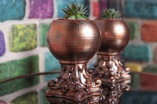 Sütun Başı Ayaklı Beton Küre Saksı, Bakır Rengi