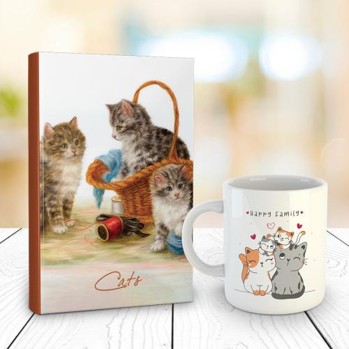 Tekir 128 Sayfa Çizgili defter ve Kedi Ailesi Kupa Bardak