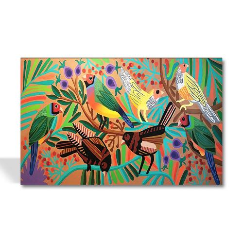 Tropikal Kuşlar Baskılı Ahşap Tablo