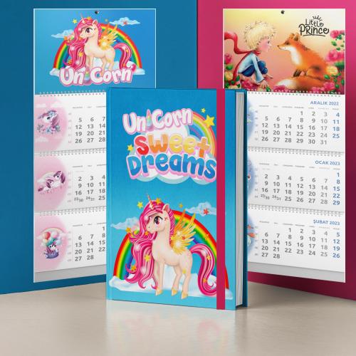 Unicorn Ciltli Defter - İkili Duvar Takvimi - Halkkitabevi