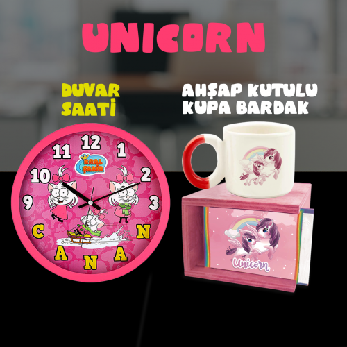 Unicorn Hediye Seti - Kutulu Fincan - Duvar Saati - Halkkitabevi