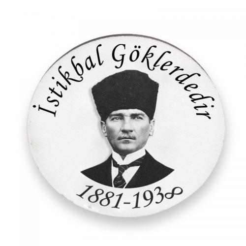Yuvarlak Ahşap Magnet 58mm Renkli Atatürk Baskılı Model 6 - Halkkitabe