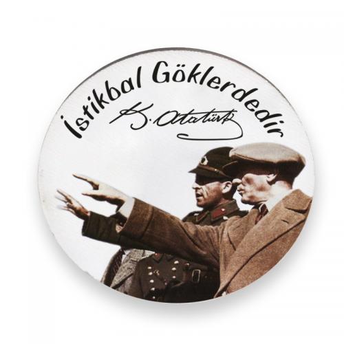 Yuvarlak Ahşap Magnet 58mm Renkli Atatürk Baskılı Model 7 - Halkkitabe